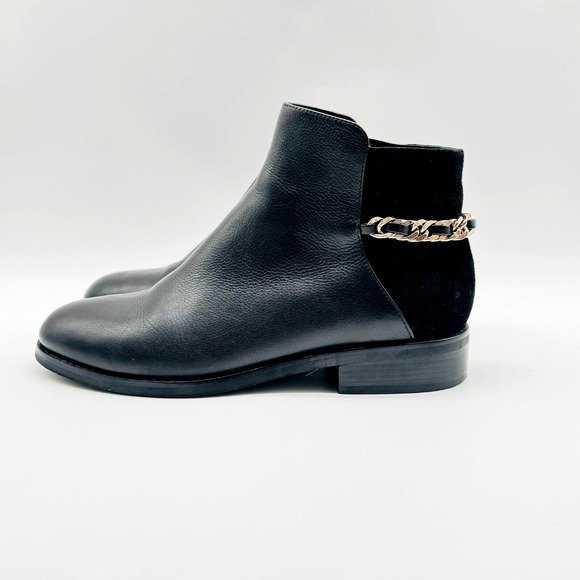 Cole Haan Boots Womens 7 Black Leather Suede Chain Ankle Booties Idina Shoes - Picture 2 of 11